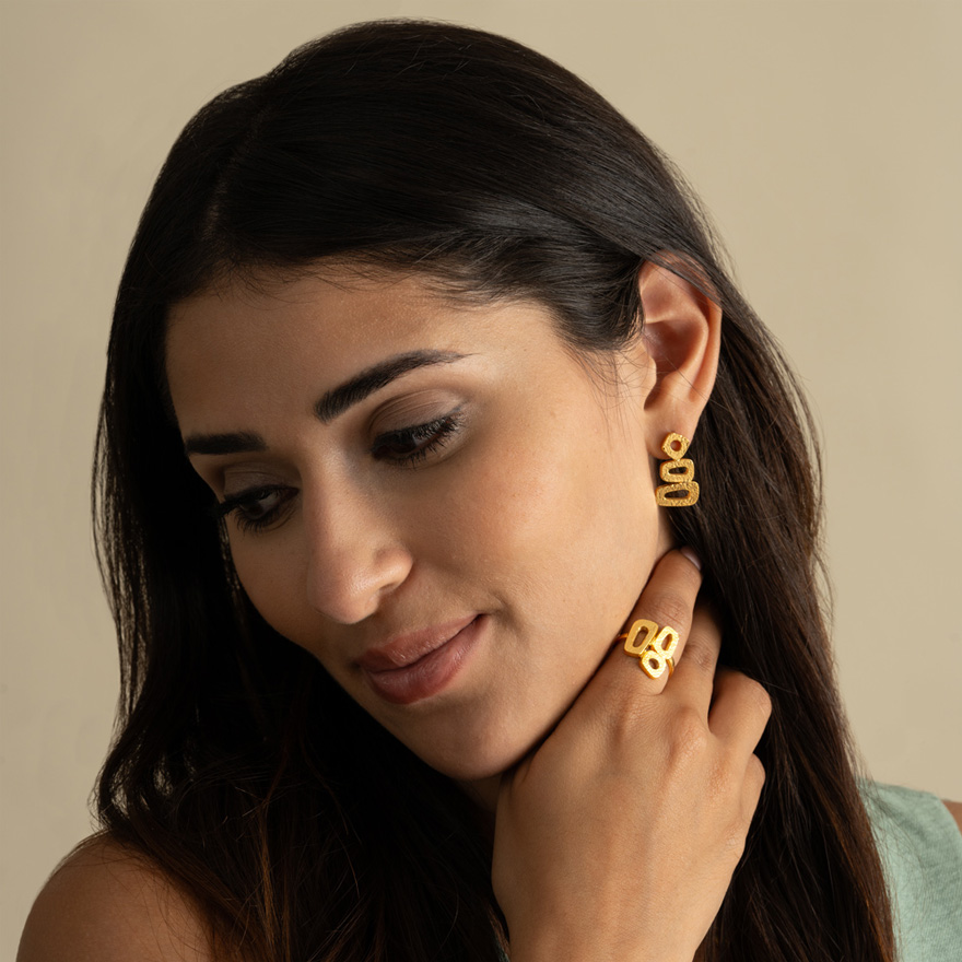 Ahjar Stacked Earring in 18K Brushed Gold